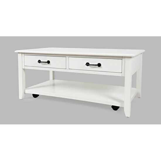 North Fork Acacia 2 Drawer Coffee Table with Casters