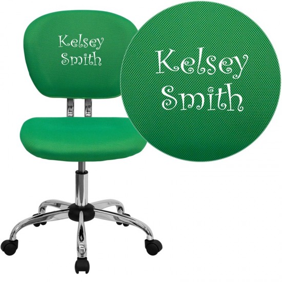 Personalized Mid-Back Bright Green Mesh Swivel Task Office Chair with Chrome Base