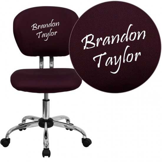 Personalized Mid-Back Burgundy Mesh Swivel Task Office Chair with Chrome Base