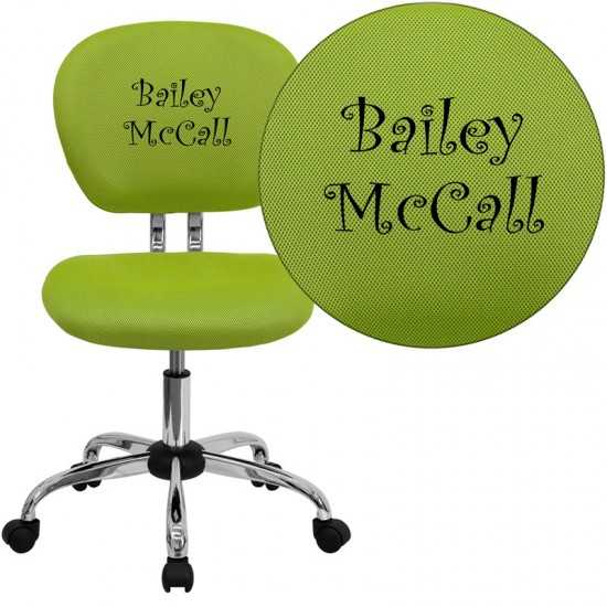 Personalized Mid-Back Apple Green Mesh Swivel Task Office Chair with Chrome Base