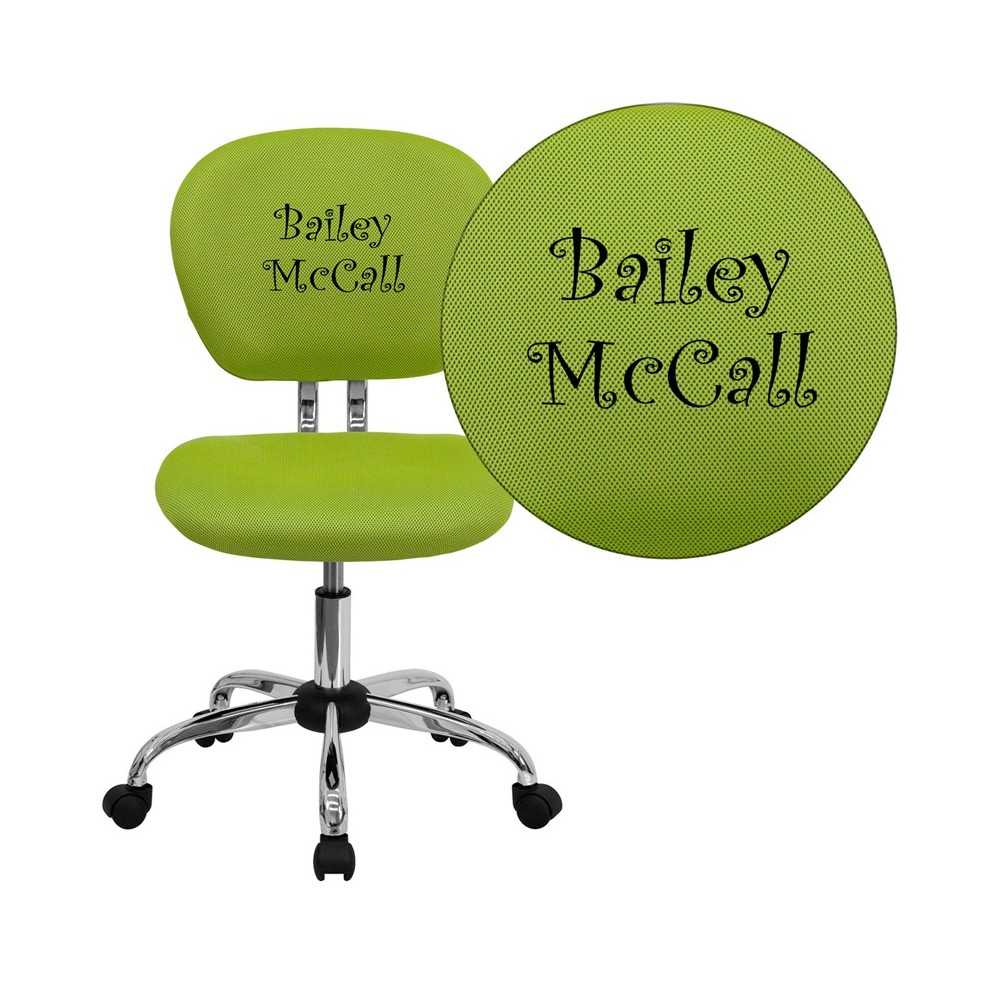 Personalized Mid-Back Apple Green Mesh Swivel Task Office Chair with Chrome Base