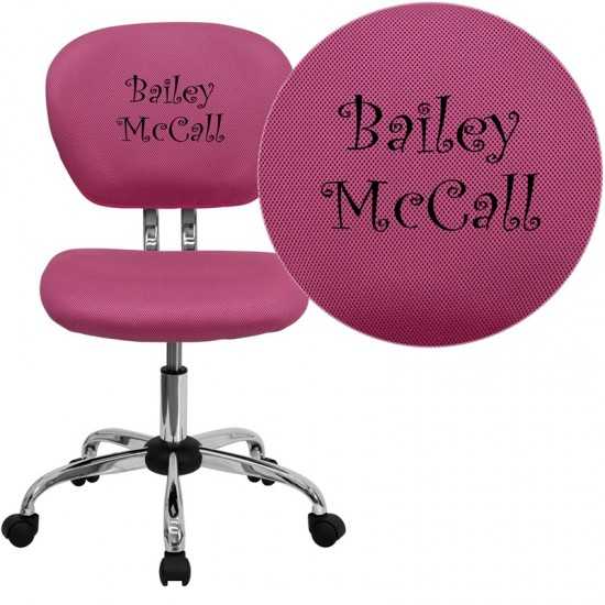 Personalized Mid-Back Pink Mesh Swivel Task Office Chair with Chrome Base