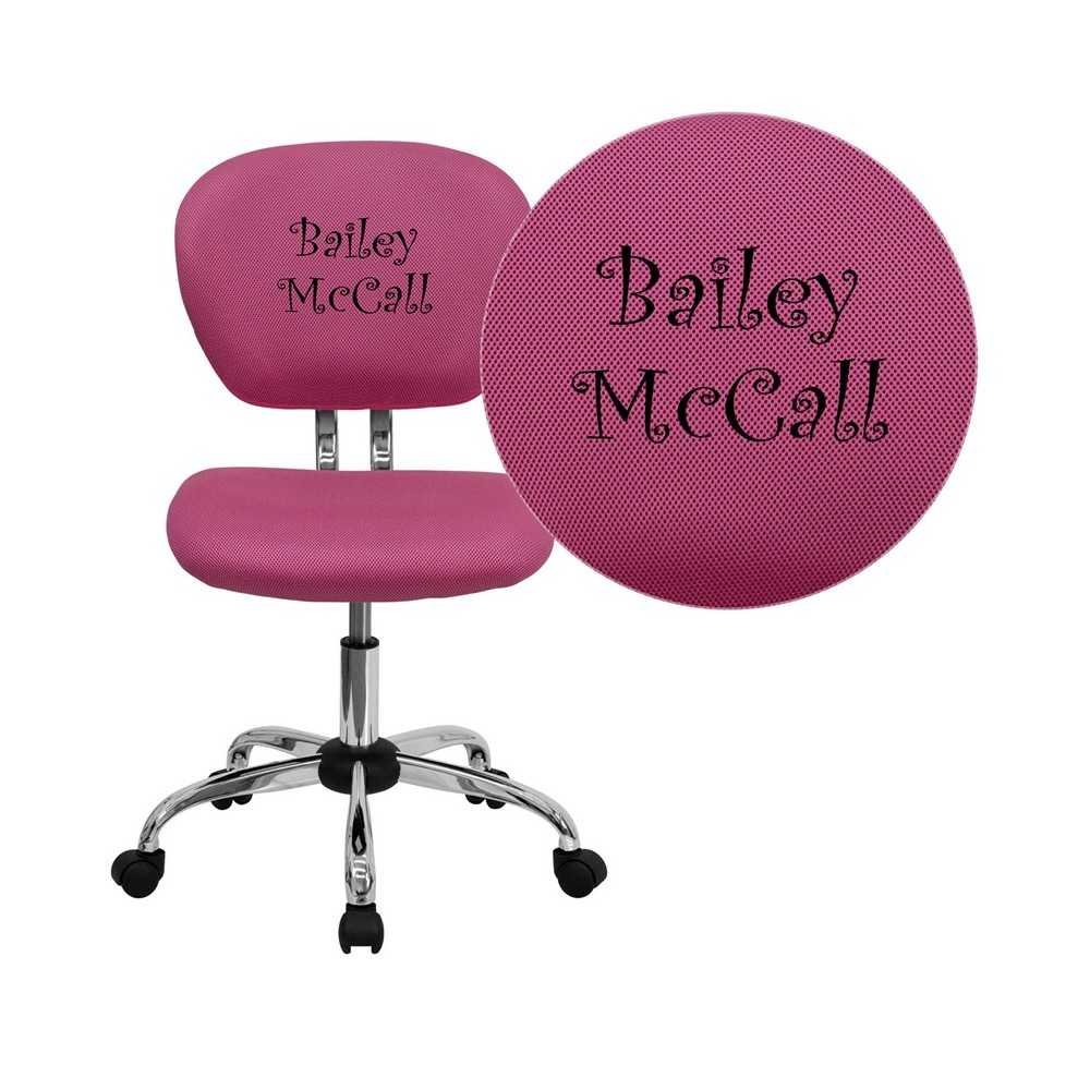 Personalized Mid-Back Pink Mesh Swivel Task Office Chair with Chrome Base