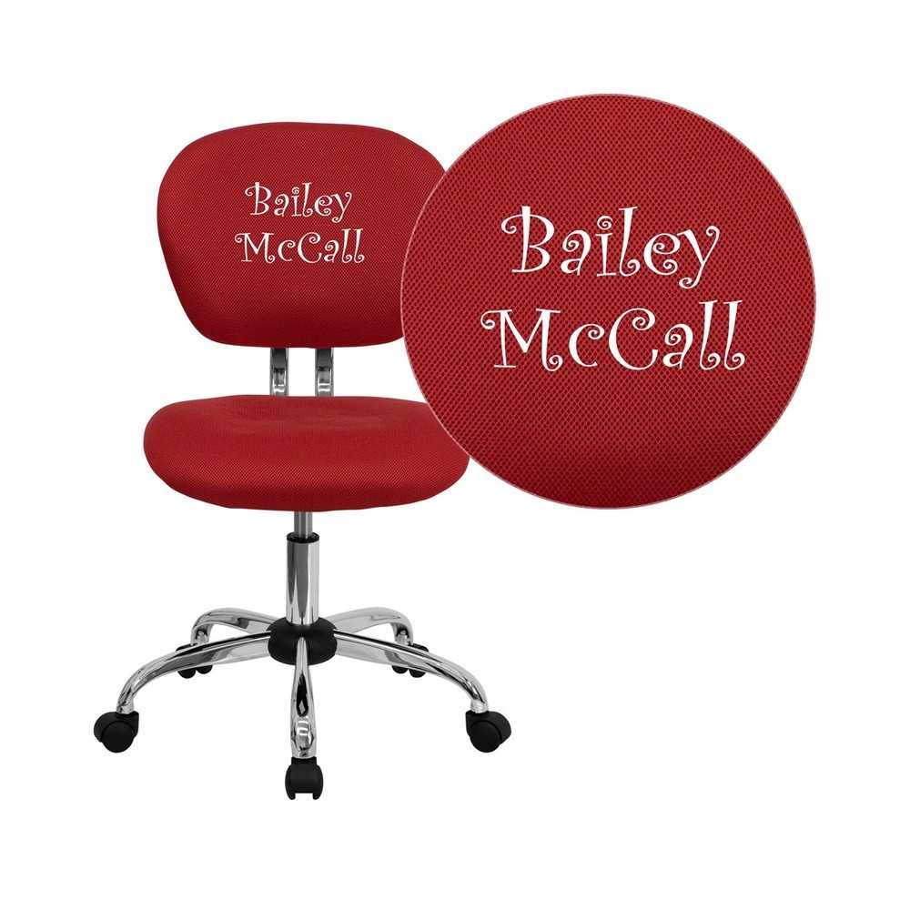 Personalized Mid-Back Red Mesh Swivel Task Office Chair with Chrome Base