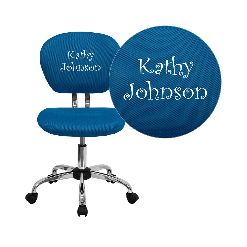 Personalized Mid-Back Turquoise Mesh Swivel Task Office Chair with Chrome Base