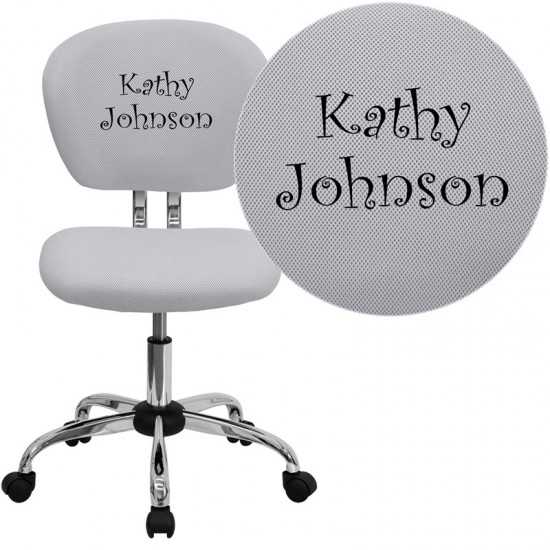 Personalized Mid-Back White Mesh Swivel Task Office Chair with Chrome Base