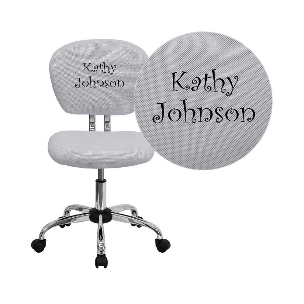 Personalized Mid-Back White Mesh Swivel Task Office Chair with Chrome Base