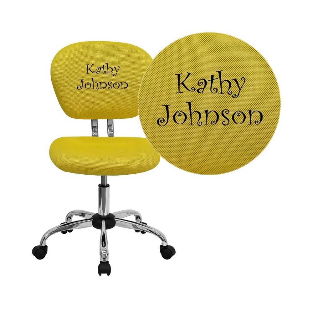 Personalized Mid-Back Yellow Mesh Swivel Task Office Chair with Chrome Base