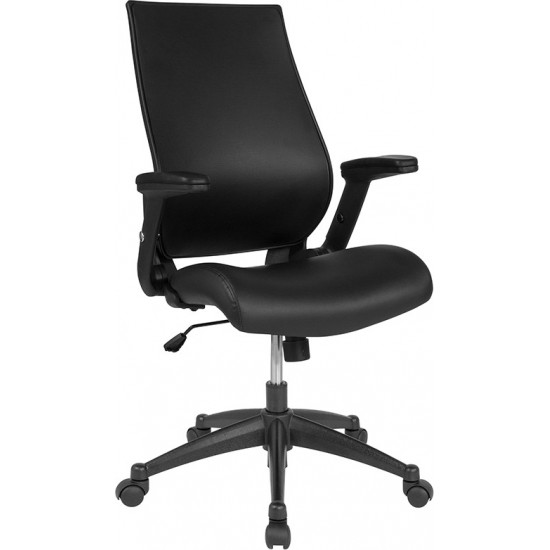 High Back Black LeatherSoft Executive Swivel Office Chair with Molded Foam Seat and Adjustable Arms