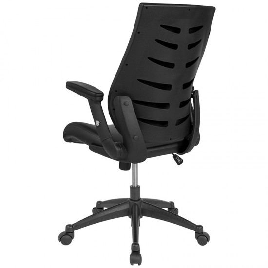 High Back Black LeatherSoft Executive Swivel Office Chair with Molded Foam Seat and Adjustable Arms