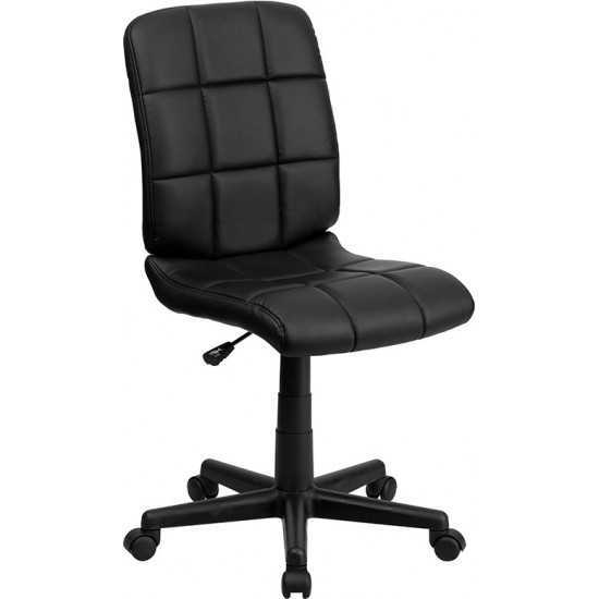 Mid-Back Black Quilted Vinyl Swivel Task Office Chair