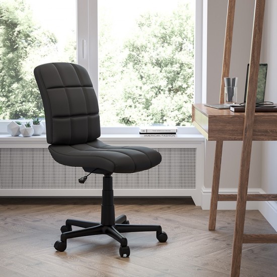 Mid-Back Black Quilted Vinyl Swivel Task Office Chair