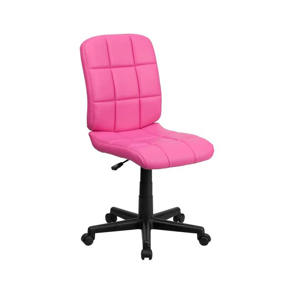 Mid-Back Pink Quilted Vinyl Swivel Task Office Chair