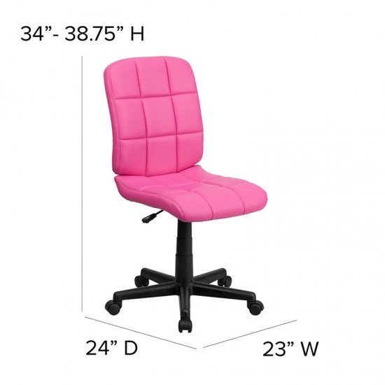 Mid-Back Pink Quilted Vinyl Swivel Task Office Chair