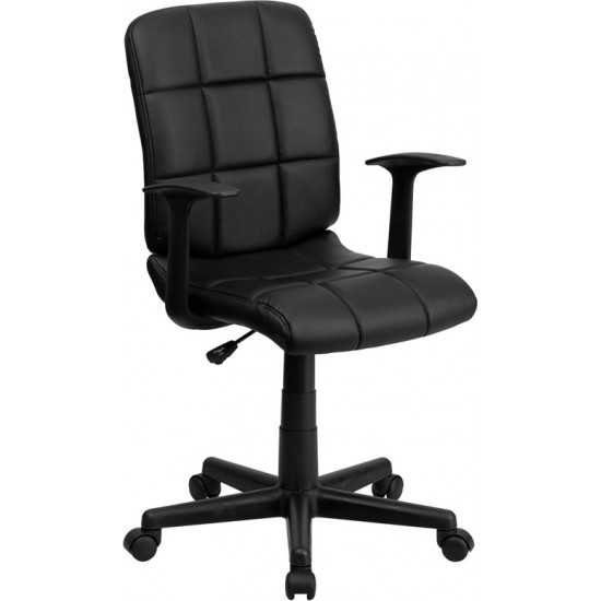 Mid-Back Black Quilted Vinyl Swivel Task Office Chair with Arms