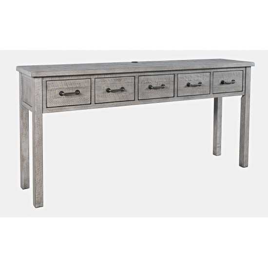 North Coast 67" Washed Finish Five Drawer USB Charging Console Table