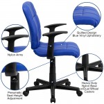 Mid-Back Blue Quilted Vinyl Swivel Task Office Chair with Arms