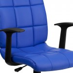 Mid-Back Blue Quilted Vinyl Swivel Task Office Chair with Arms