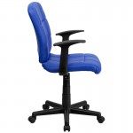 Mid-Back Blue Quilted Vinyl Swivel Task Office Chair with Arms