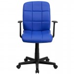 Mid-Back Blue Quilted Vinyl Swivel Task Office Chair with Arms