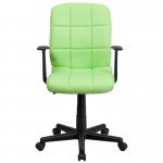 Mid-Back Green Quilted Vinyl Swivel Task Office Chair with Arms