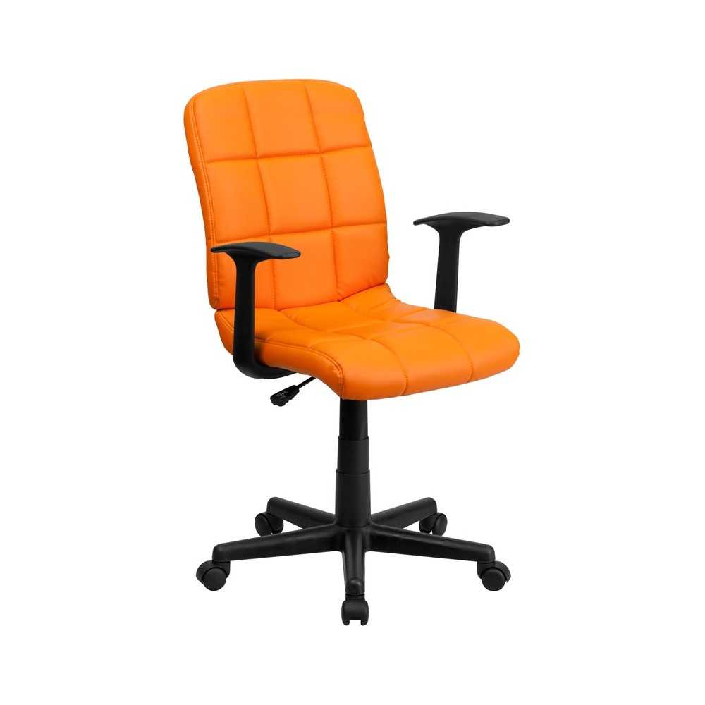 Mid-Back Orange Quilted Vinyl Swivel Task Office Chair with Arms