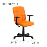 Mid-Back Orange Quilted Vinyl Swivel Task Office Chair with Arms