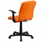 Mid-Back Orange Quilted Vinyl Swivel Task Office Chair with Arms