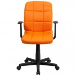 Mid-Back Orange Quilted Vinyl Swivel Task Office Chair with Arms