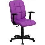 Mid-Back Purple Quilted Vinyl Swivel Task Office Chair with Arms