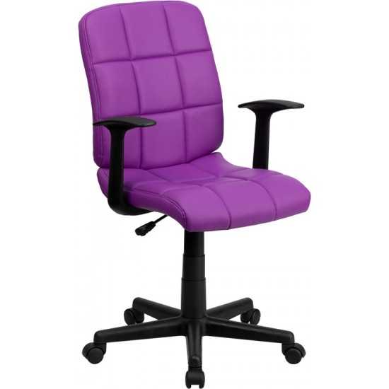 Mid-Back Purple Quilted Vinyl Swivel Task Office Chair with Arms