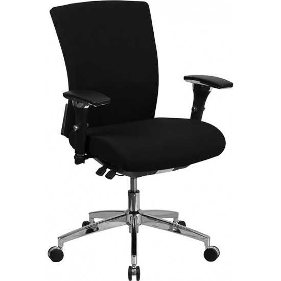 24/7 Intensive Use 300 lb. Rated Black Fabric Multifunction Ergonomic Office Chair with Seat Slider