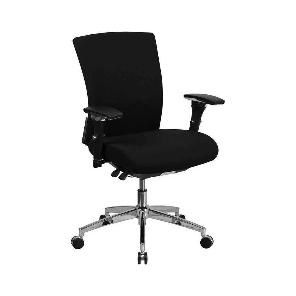 24/7 Intensive Use 300 lb. Rated Black Fabric Multifunction Ergonomic Office Chair with Seat Slider