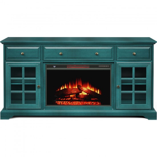 60'' Window Pane TV Stand With Electric Fireplace