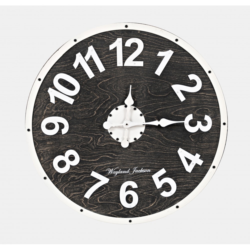 Distressed Solid Wood Black and White 24'' Clock