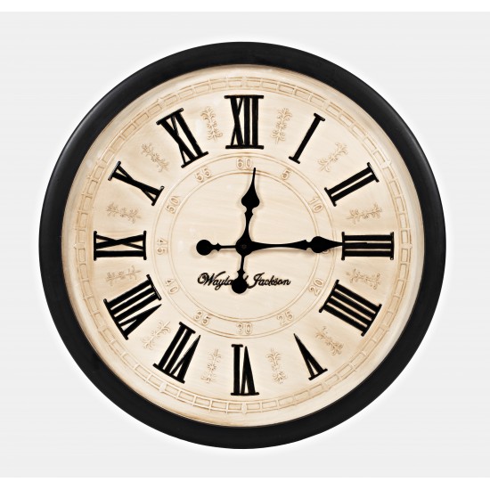 Engraved Solid Wood Antique Cream 24'' Clock