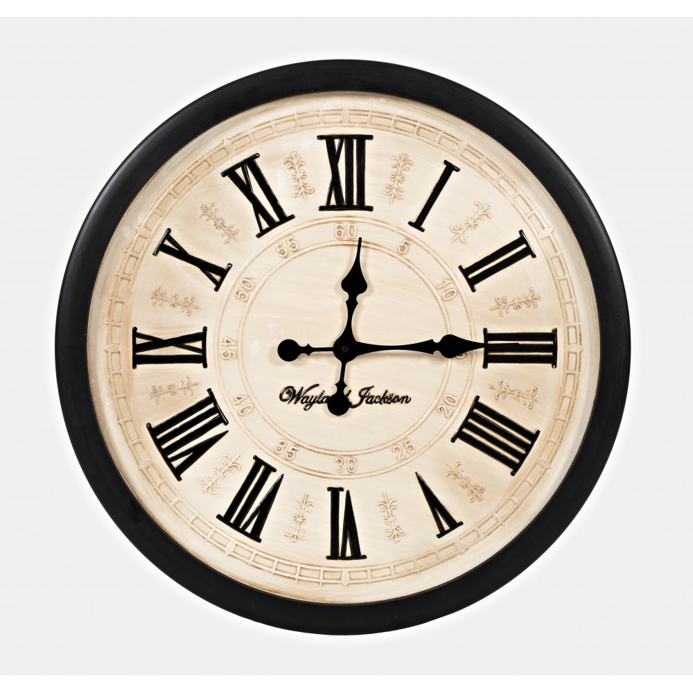 Engraved Solid Wood Antique Cream 24'' Clock Engraved Solid Wood Antique Cream 24'' Clock