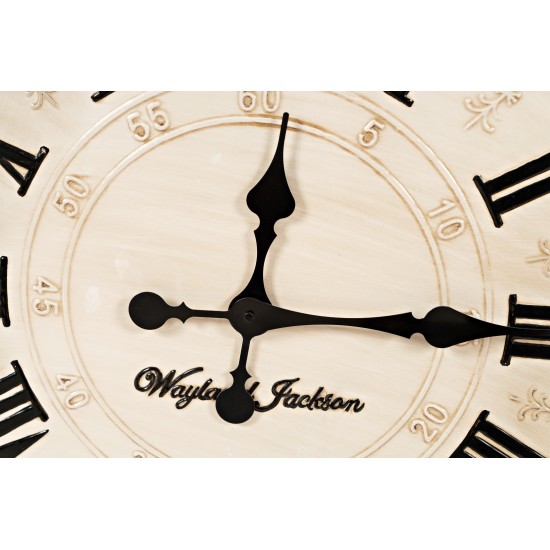 Engraved Solid Wood Antique Cream 24'' Clock