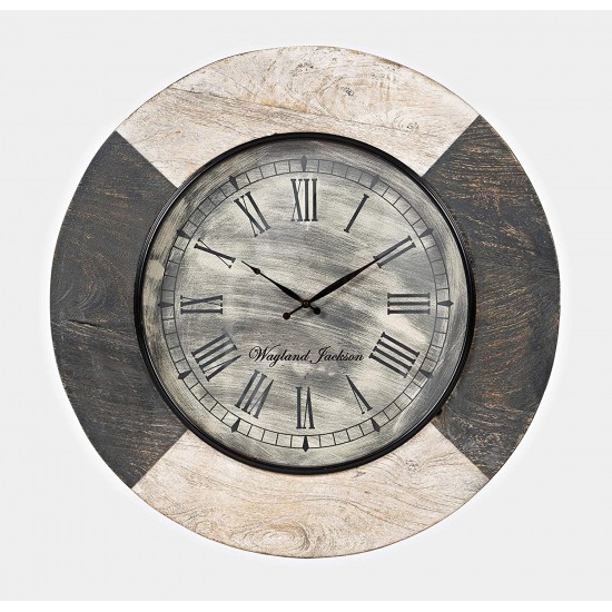 Solid Wood Distressed White and Grey 24'' Clock