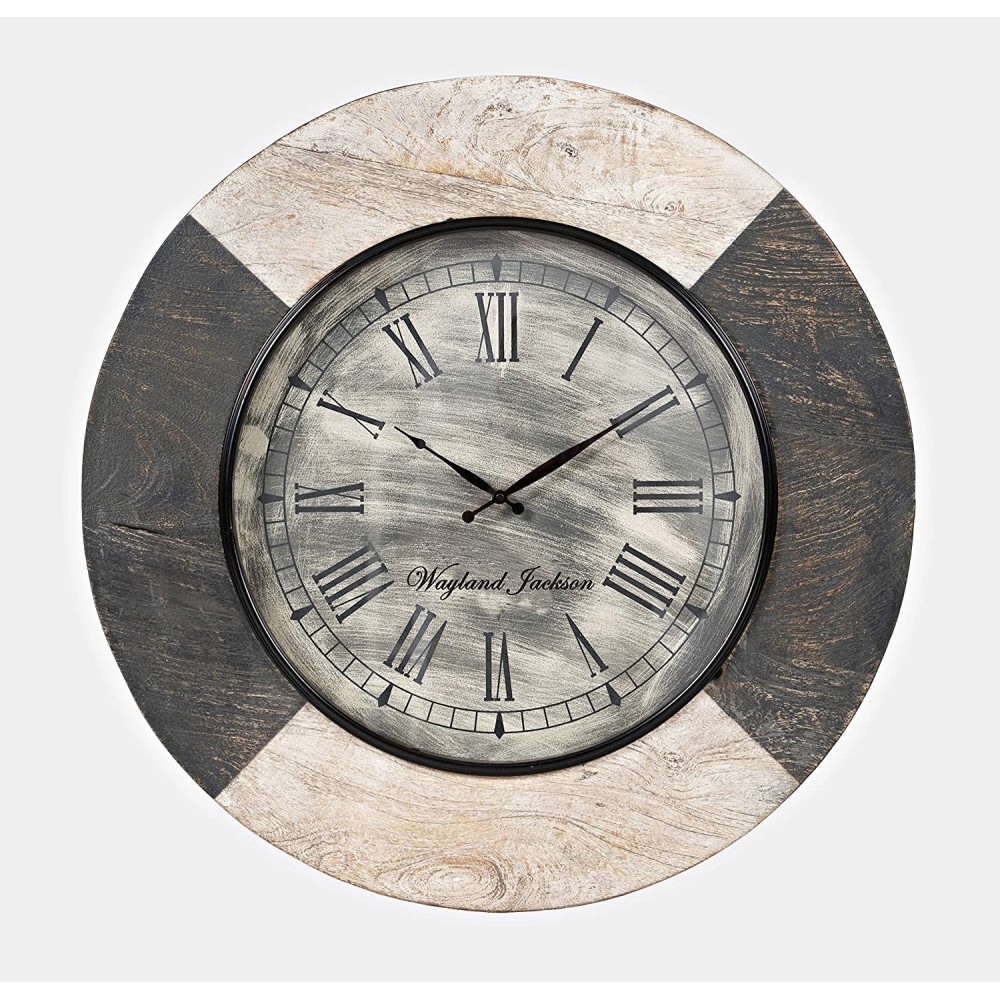 Solid Wood Distressed White and Grey 24'' Clock