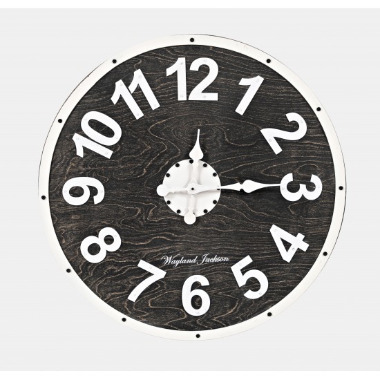 Distressed Solid Wood Black and White 30'' Clock