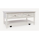 Farmhouse White Coffee Table with Casters