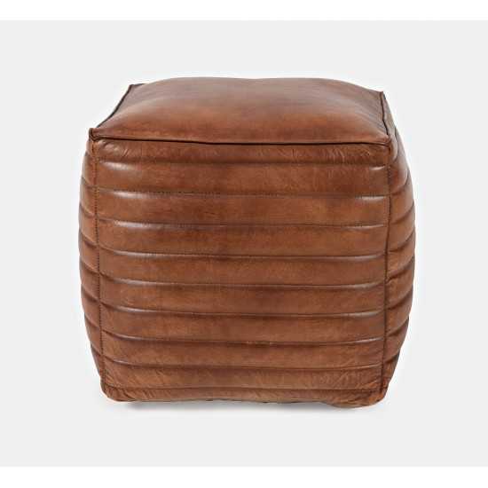 Genuine Leather Square Pouf - Saddle