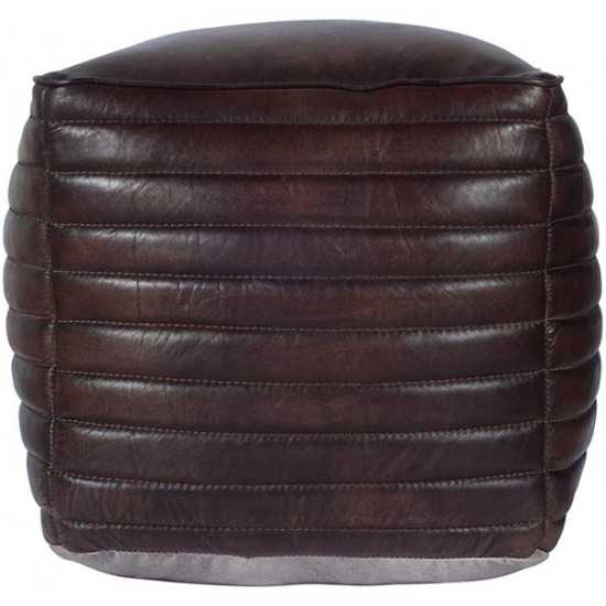 Genuine Leather Square Pouf - Dark Sienna