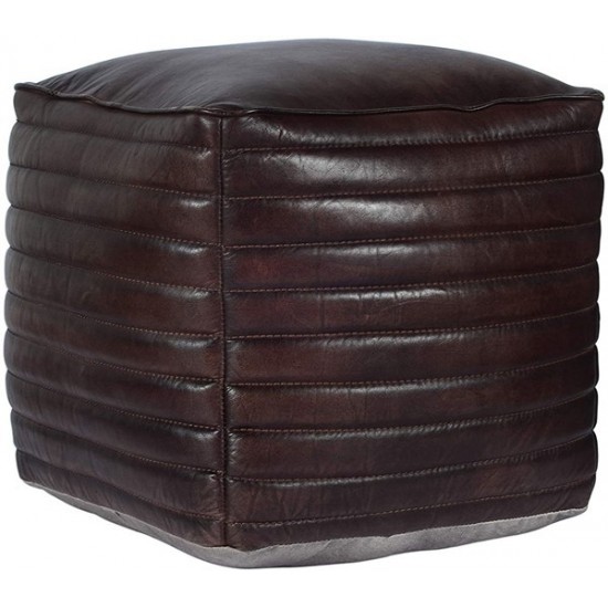 Genuine Leather Square Pouf - Dark Sienna