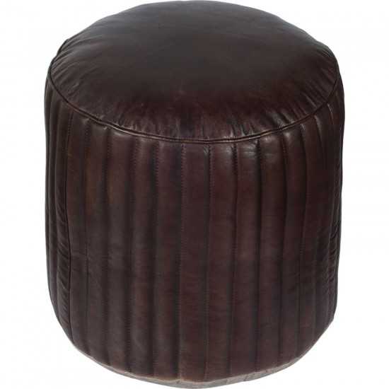 Genuine Leather Round Pouf - Dark Sienna