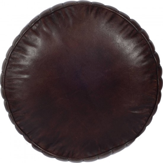 Genuine Leather Round Pouf - Dark Sienna