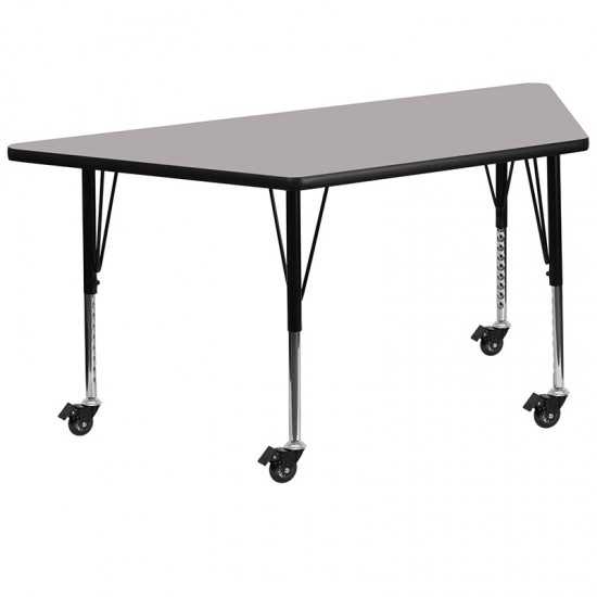 Mobile 22.5''W x 45''L Trapezoid Grey HP Laminate Activity Table - Height Adjustable Short Legs