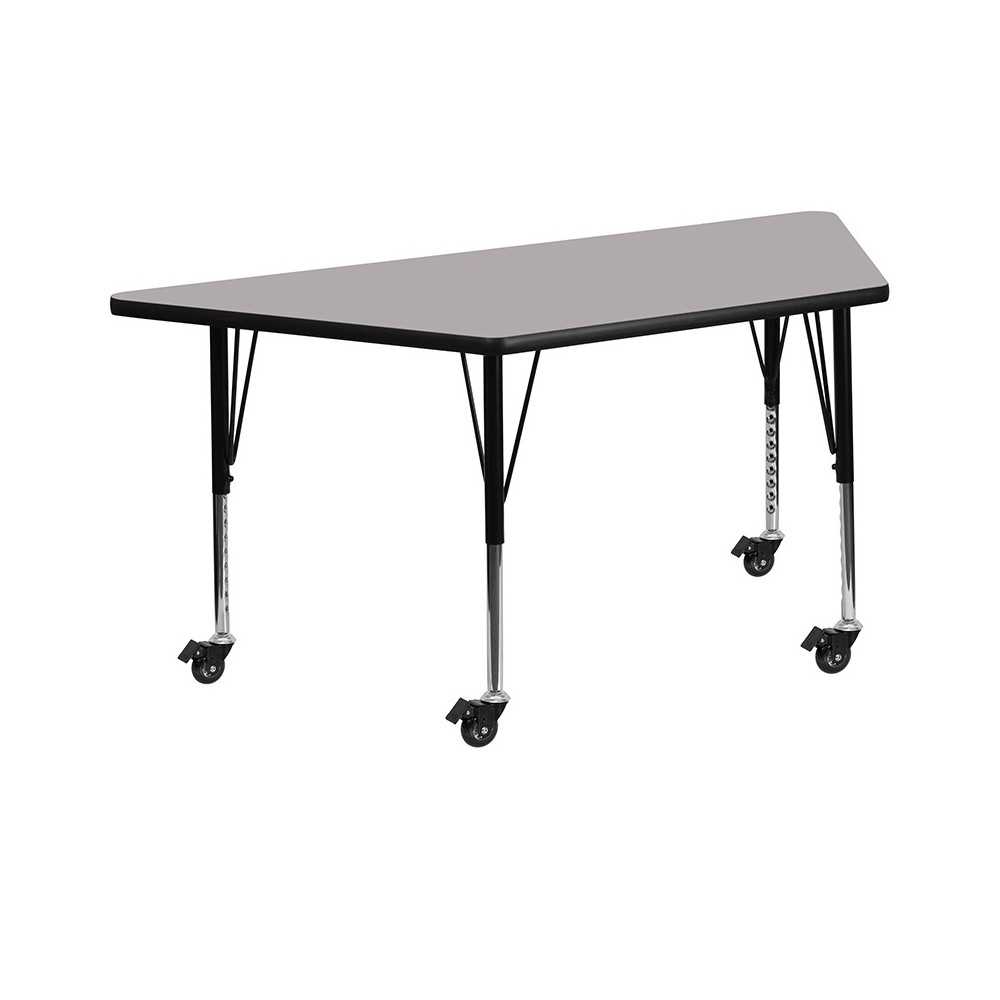 Mobile 22.5''W x 45''L Trapezoid Grey HP Laminate Activity Table - Height Adjustable Short Legs