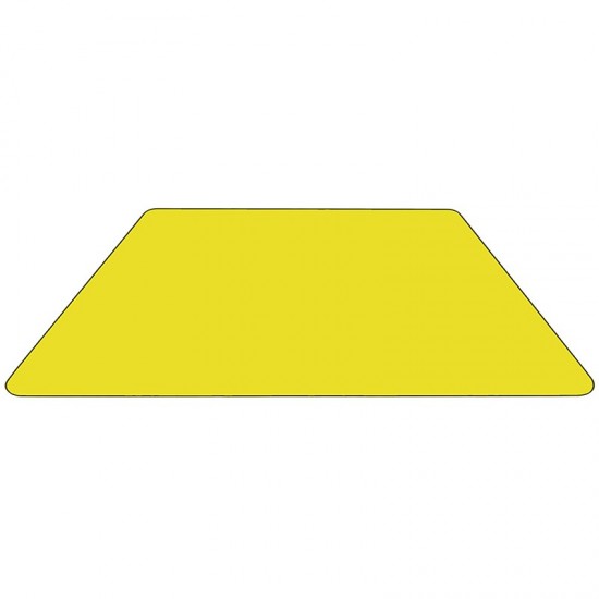 Mobile 22.5''W x 45''L Trapezoid Yellow HP Laminate Activity Table - Height Adjustable Short Legs